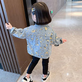 Girls Denim Jacket Outerwear Floral Pattern Coats-Veeddydropshipping
